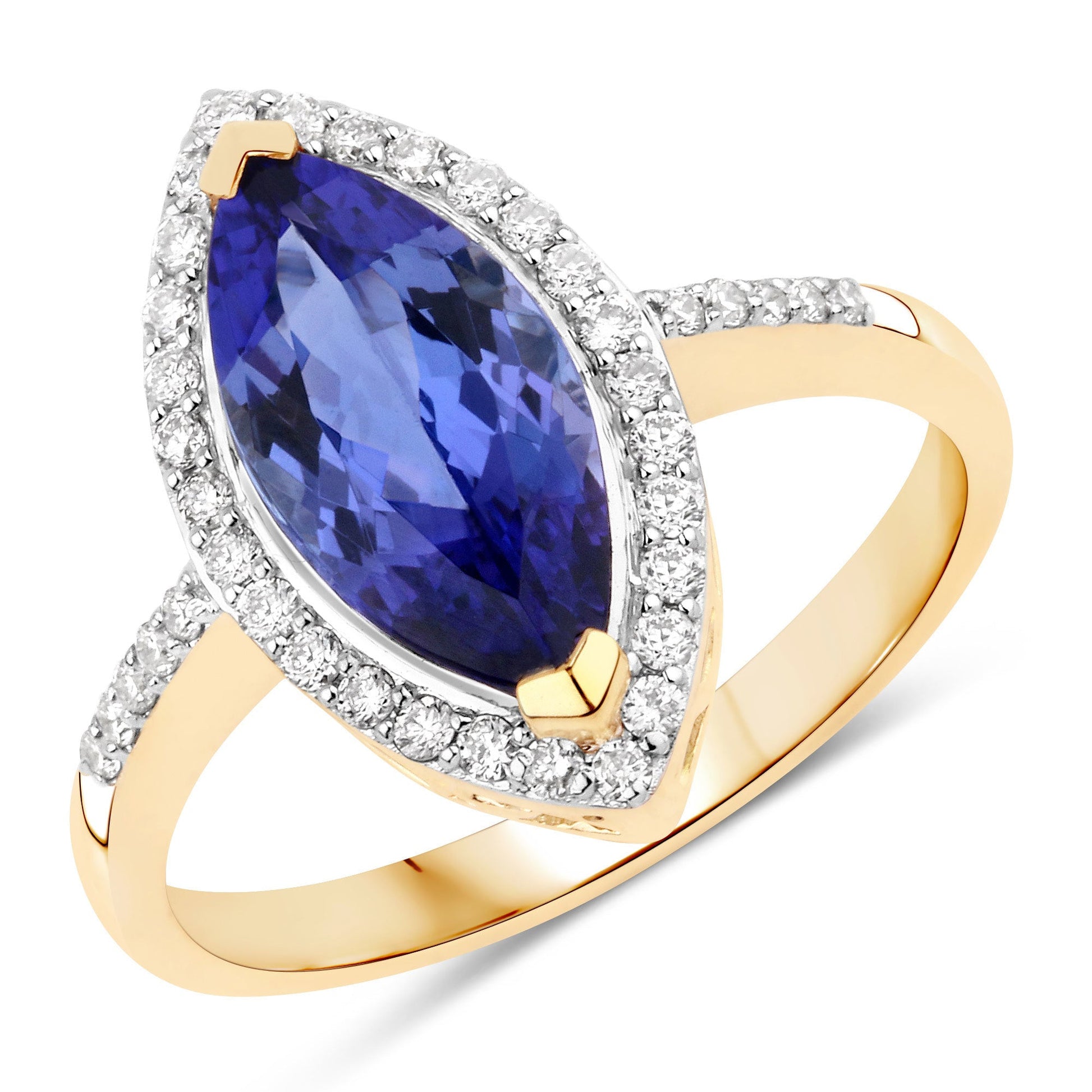 2.33 Carat Genuine Tanzanite and White Diamond 14K Yellow Gold Ring Bids.com