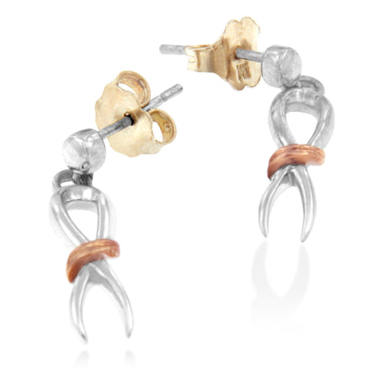 10K Two-Toned Gold Flash Plated .925 Sterling Silver Awareness Ribbon Dangle Earrings Bids.com