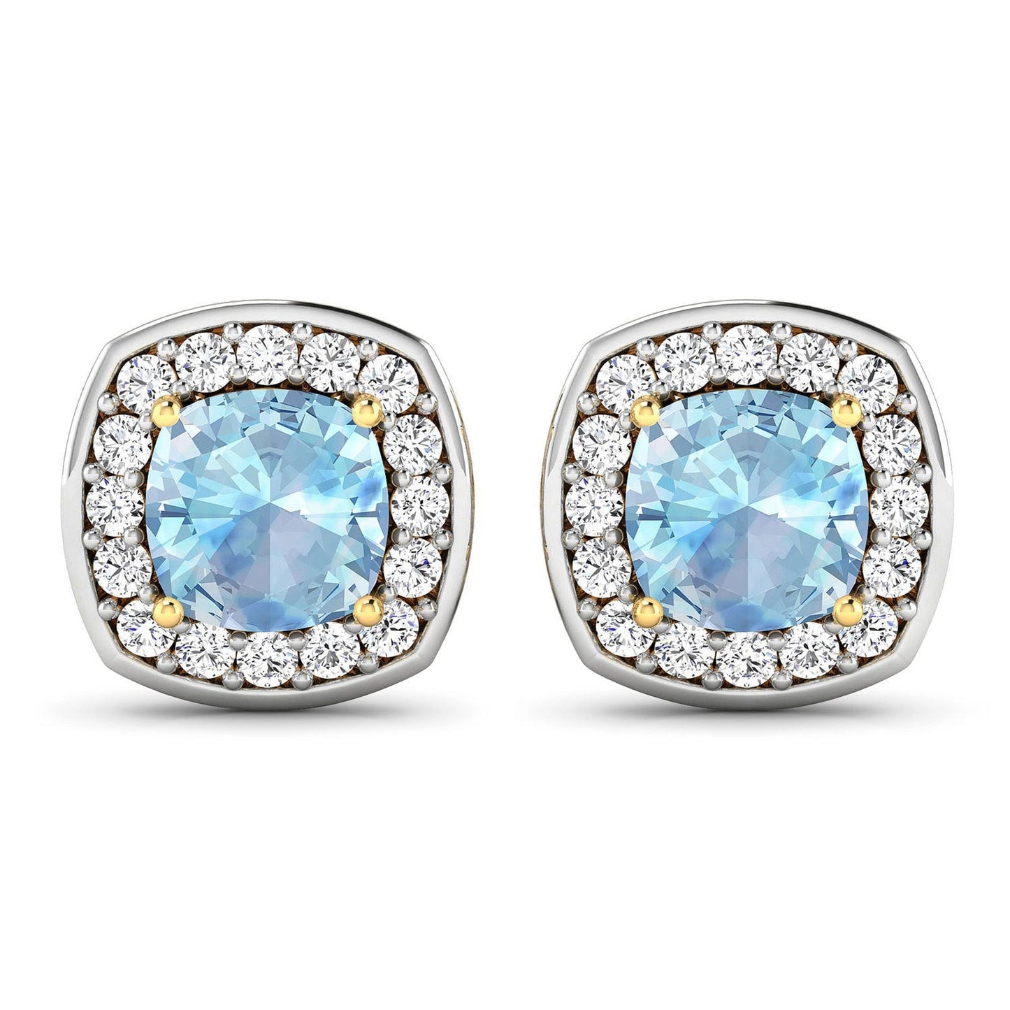 1.95 Carat Genuine Aquamarine and White Diamond 14K Yellow Gold Earrings Bids.com