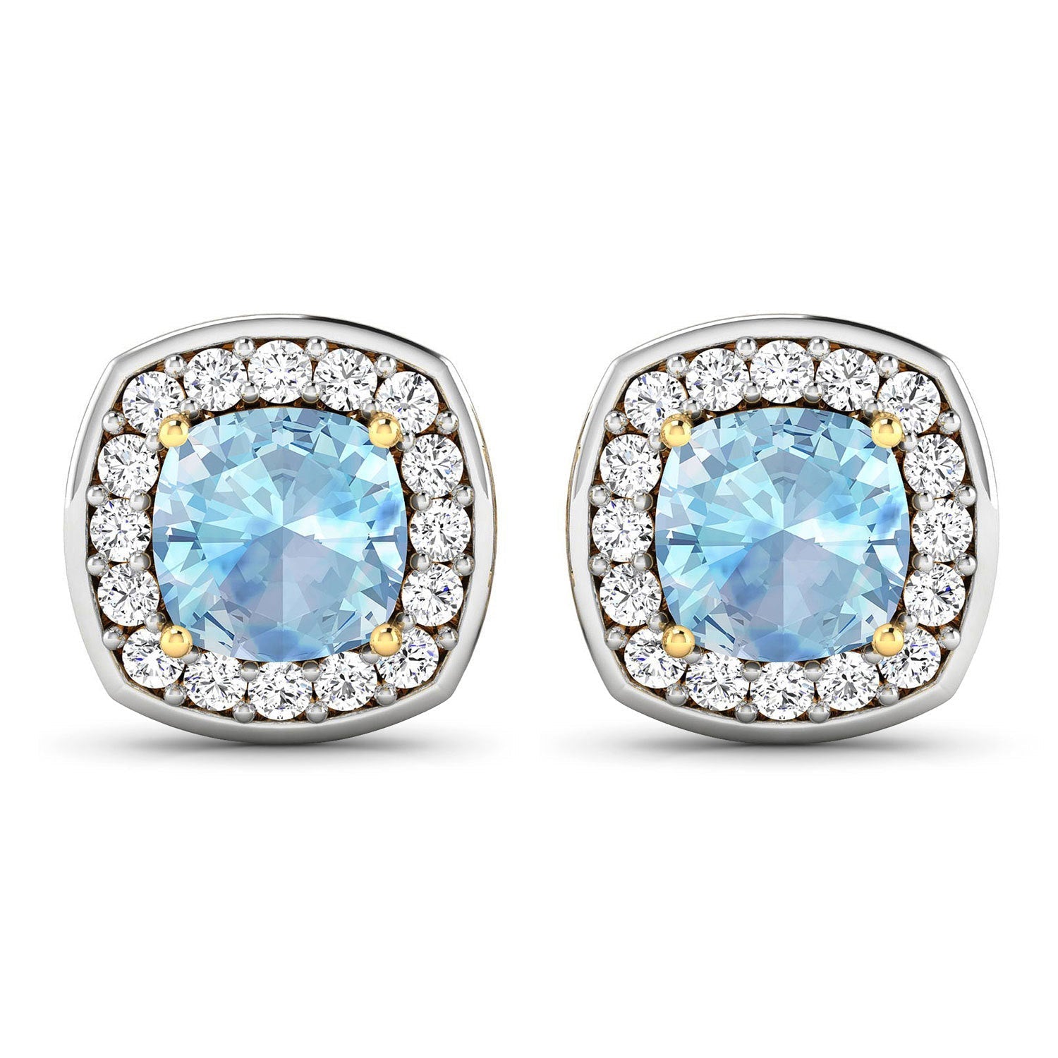 1.95 Carat Genuine Aquamarine and White Diamond 14K Yellow Gold Earrings Bids.com