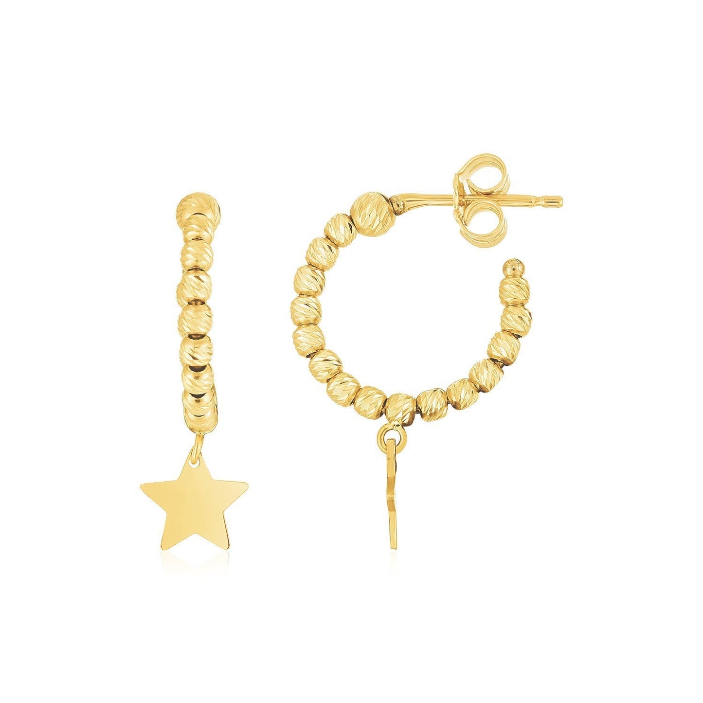 14K Yellow Gold Drop Star Charm Beaded Hoop Earrings Bids.com