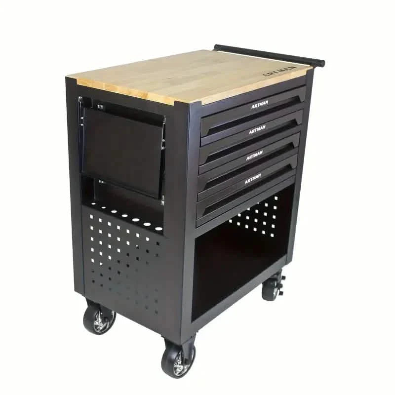 4 Drawers Multifunctional Tool Cart With Wheels And Wooden Top DailySale