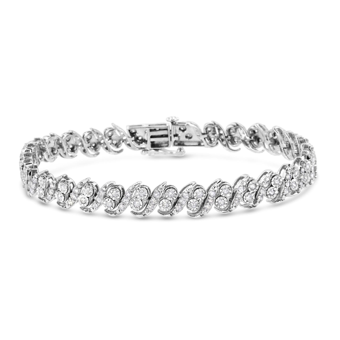 .925 Sterling Silver 2.0 Cttw Round-Cut Diamond "S" Link Bracelet (I-J Color, I3 Clarity) - 7.25" Bids.com