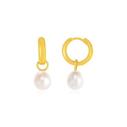 14k Yellow Gold Small Hoop Earrings with Pearls Bids.com