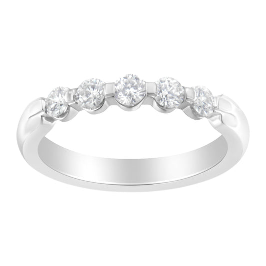 14K White Gold 1/2 cttw Diamond 5-Stone Band Ring (H-I Clarity, SI2-I1 Color) - Size 7 Bids.com