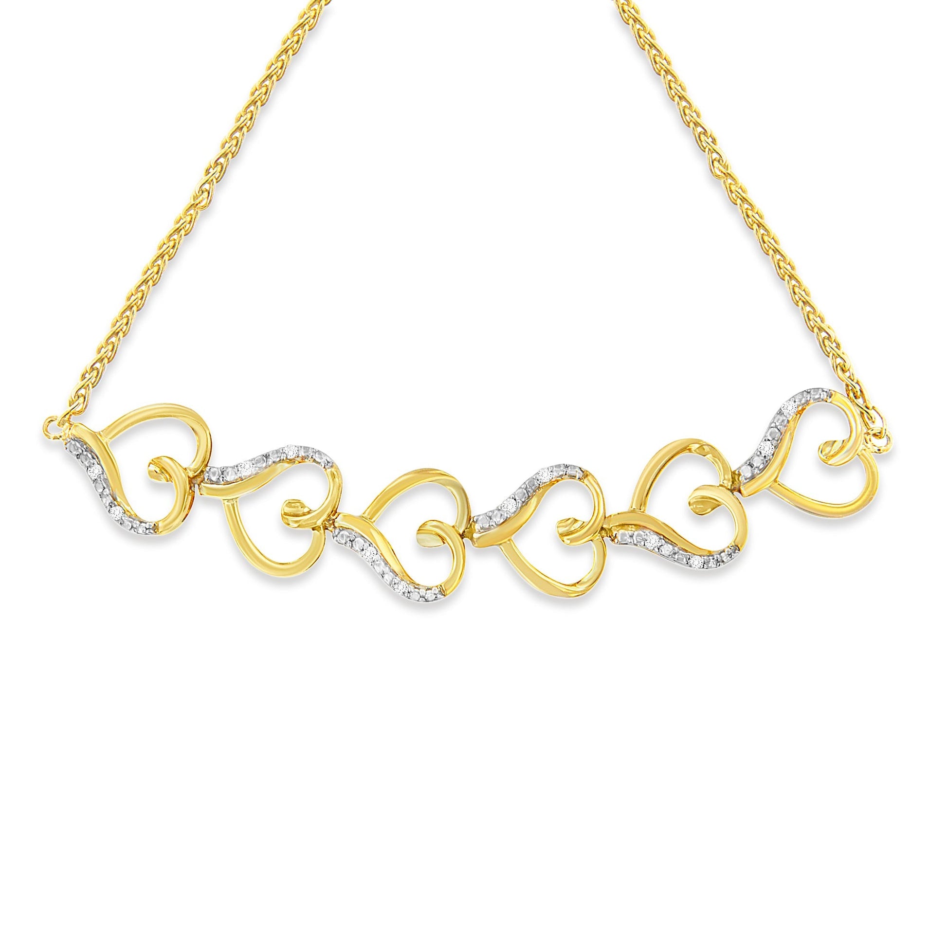 10K Yellow Gold over .925 Sterling Silver Diamond Accented Open Hearts 6â€-9â€ Adjustable Chain Bolo Bracelet (H-I Color, I2-I3 Clarity) Bids.com