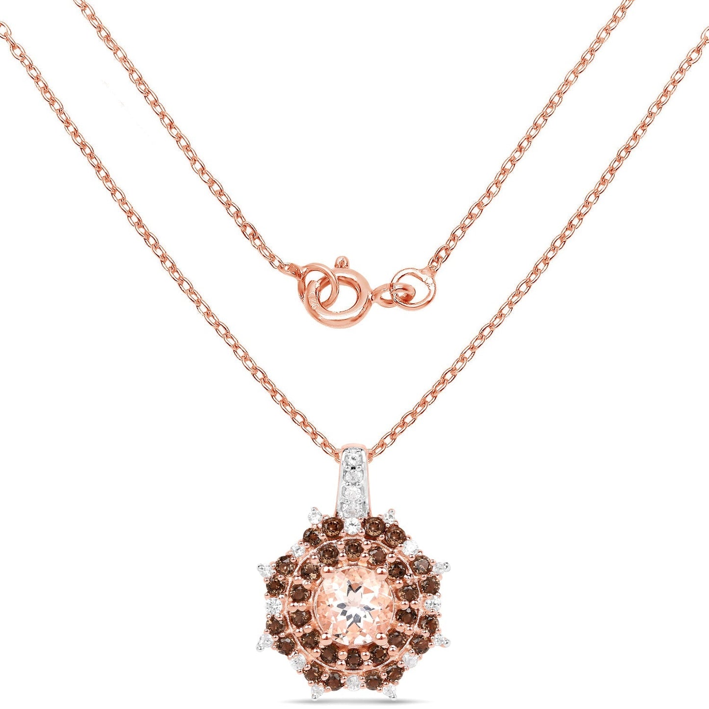 18K Rose Gold Plated 1.61 Carat Genuine Morganite, Smoky Quartz and White Zircon .925 Sterling Silver Pendant Bids.com