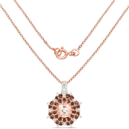 18K Rose Gold Plated 1.61 Carat Genuine Morganite, Smoky Quartz and White Zircon .925 Sterling Silver Pendant Bids.com