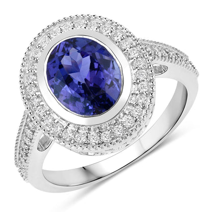 2.94 Carat Genuine Tanzanite and White Diamond 14K White Gold Ring Bids.com