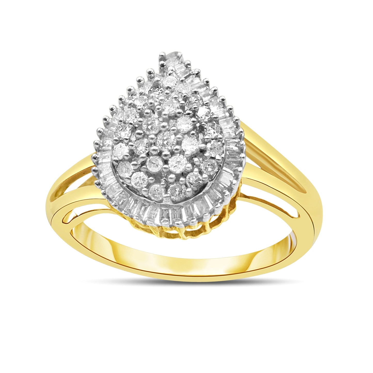 14K Yellow and White Gold 1.00 Cttw Round and Baguette-Cut Diamond Ballerina Cocktail Ring (H-I Color, SI2-I1 Clarity) Bids.com