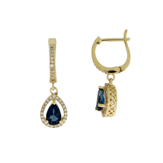 London Blue Topaz Dangle Earrings 14KT Yellow Gold Bids.com