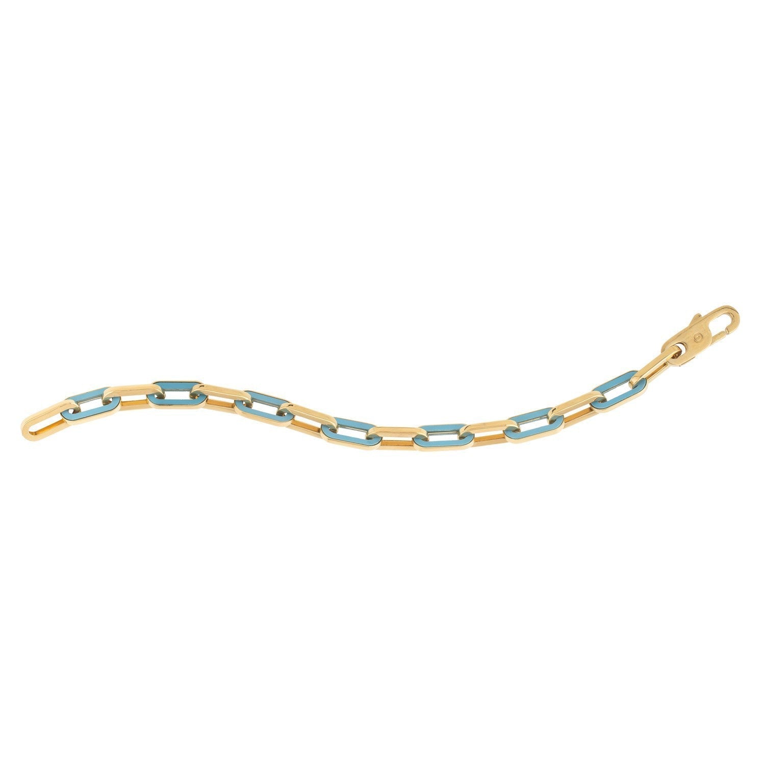 14k Yellow Gold Turquoise Paperclip Gem Link Bracelet (7.00 mm) Bids.com