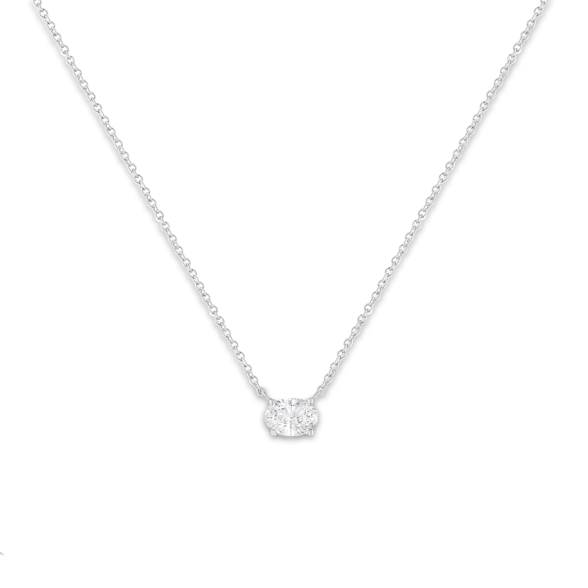 IGI Certified 14k White Gold 1/2 cttw Lab Grown Oval Shape Solitaire Diamond East West 18" Pendant Necklace (E-F Color, VS1-VS2 Clarity) Bids.com