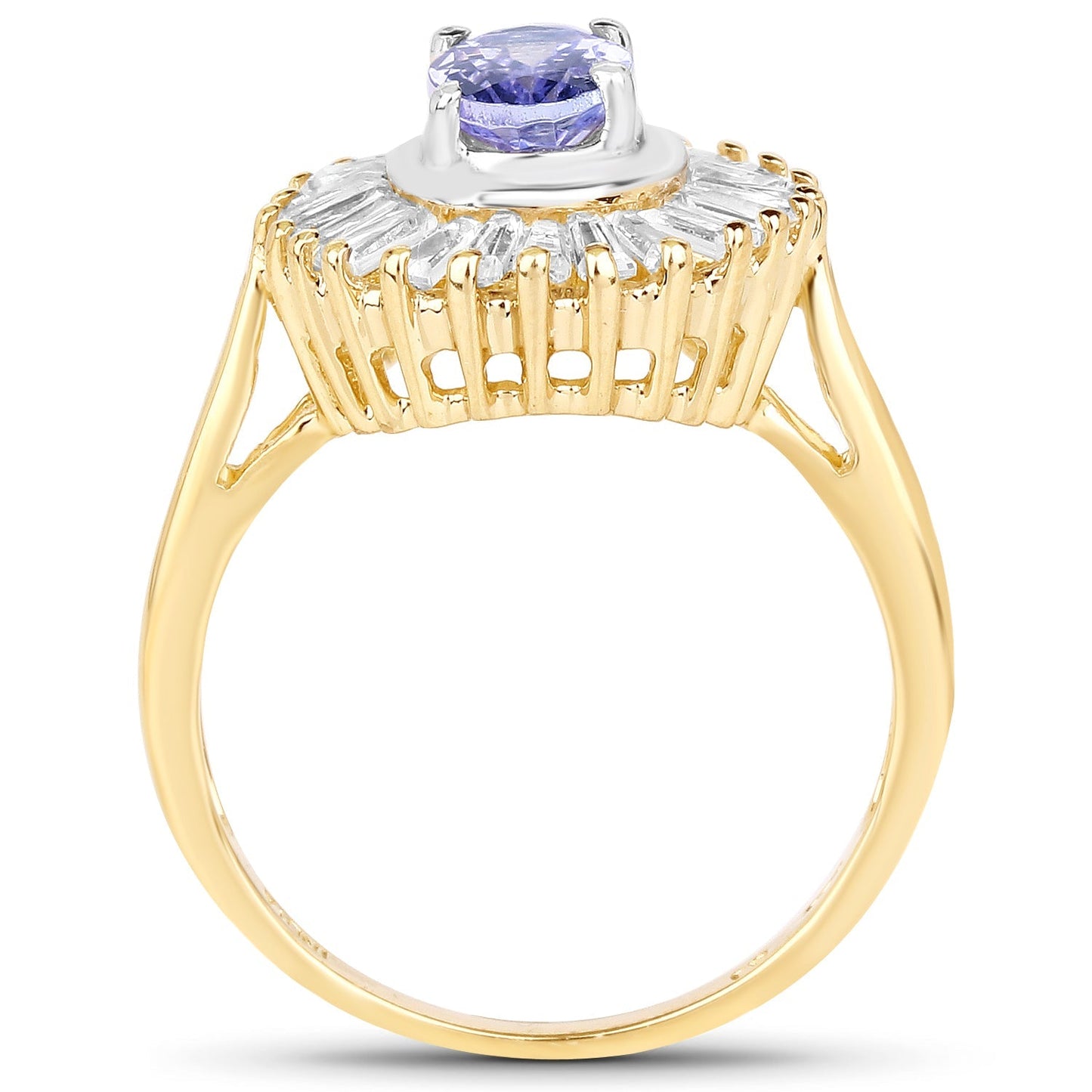 14K Yellow Gold Plated 2.16 Carat Genuine Tanzanite & White Topaz .925 Sterling Silver Ring Bids.com