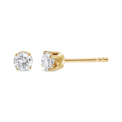 AGS Certified 14K Yellow Gold 1/2 Cttw 4 Prong Set Brilliant Round-Cut Solitaire Diamond Push Back Stud Earrings (O-P, Color, SI2-I1 Clarity) Bids.com