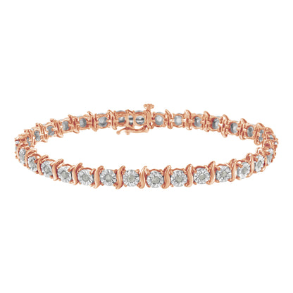 Two-Tone 10K Yellow Gold over .925 Sterling Silver 1.0 Cttw Diamond S-Curve Link Miracle-Set Tennis Bracelet (I-J Color, I3 Clarity) - 7" Bids.com
