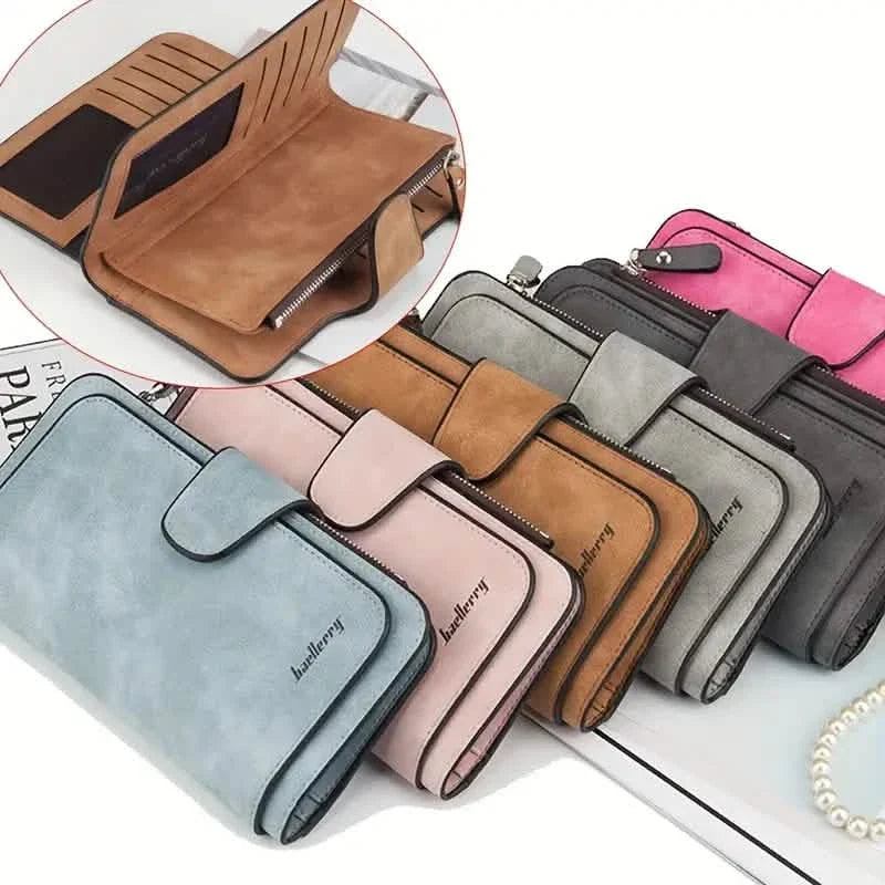 Vintage Faux Leather Long Wallet – Trifold Credit Card Holder with Snap & Zipper DailySale
