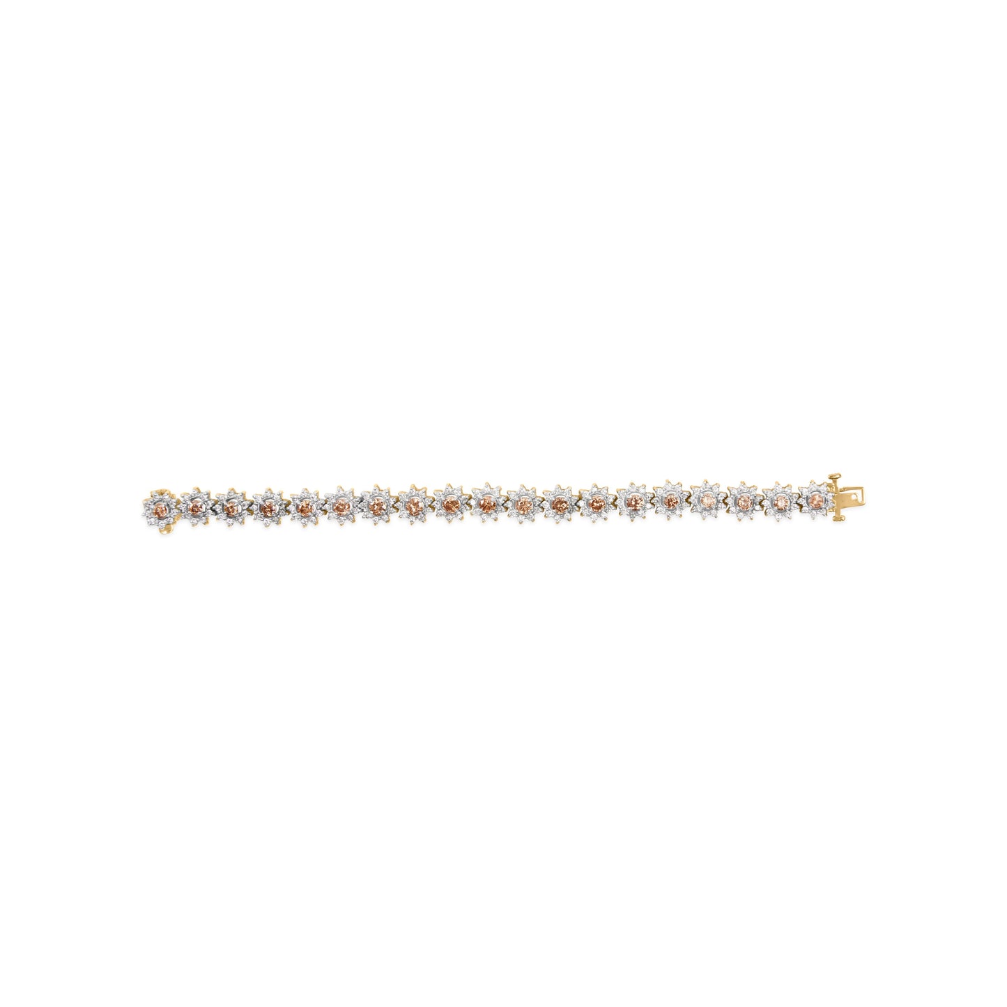14K Yellow Gold 8.00 Cttw Champagne Diamond Floral Cluster Halo Link Bracelet (H-I Color, I1-I2 Clarity) Bids.com