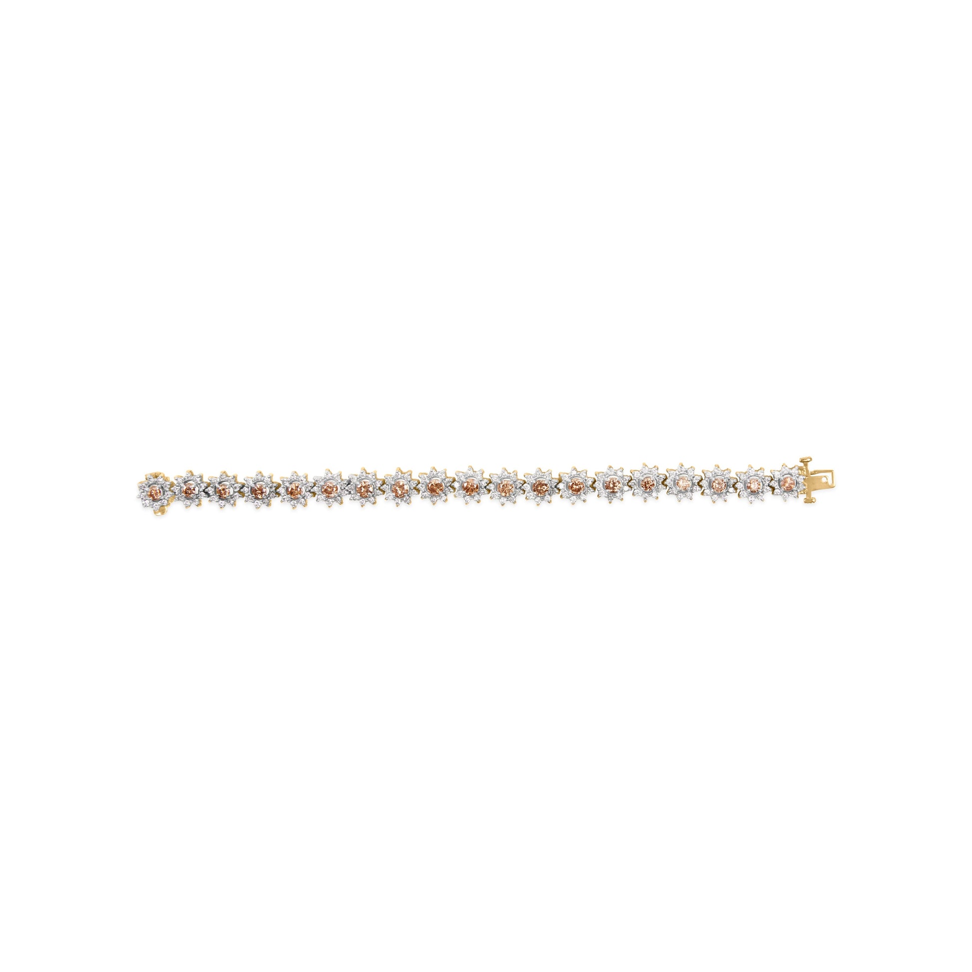 14K Yellow Gold 8.00 Cttw Champagne Diamond Floral Cluster Halo Link Bracelet (H-I Color, I1-I2 Clarity) Bids.com