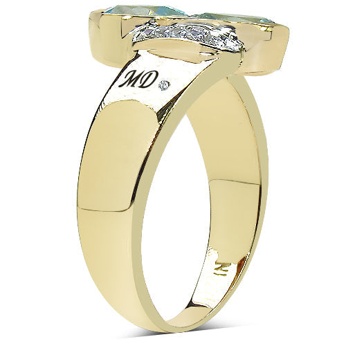 14K Yellow Gold Plated 1.86 Carat Genuine Blue Topaz, White Topaz & White Diamond .925 Sterling Silver Ring Bids.com