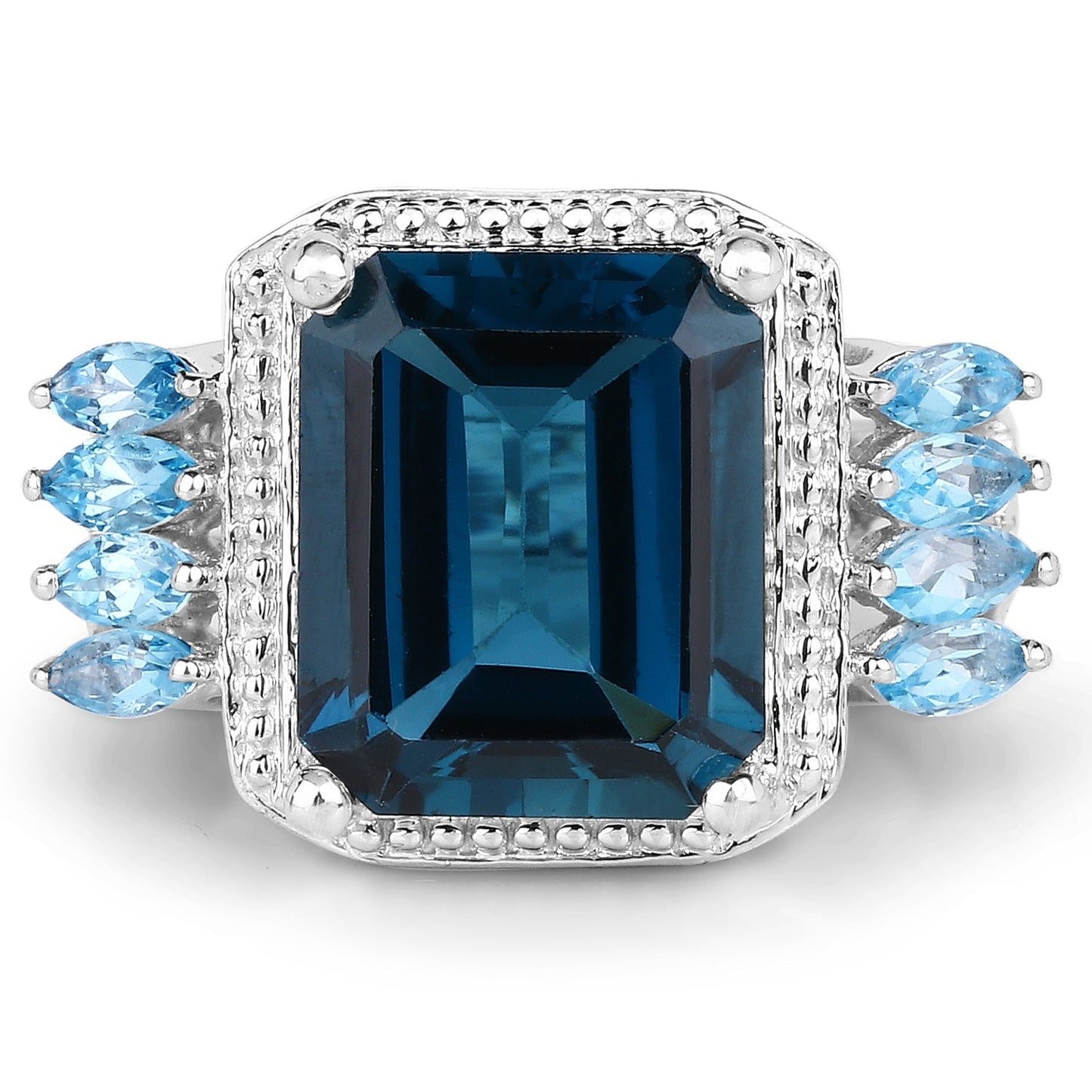 8.17 Carat Genuine London Blue Topaz and Swiss Blue Topaz .925 Sterling Silver Ring Bids.com