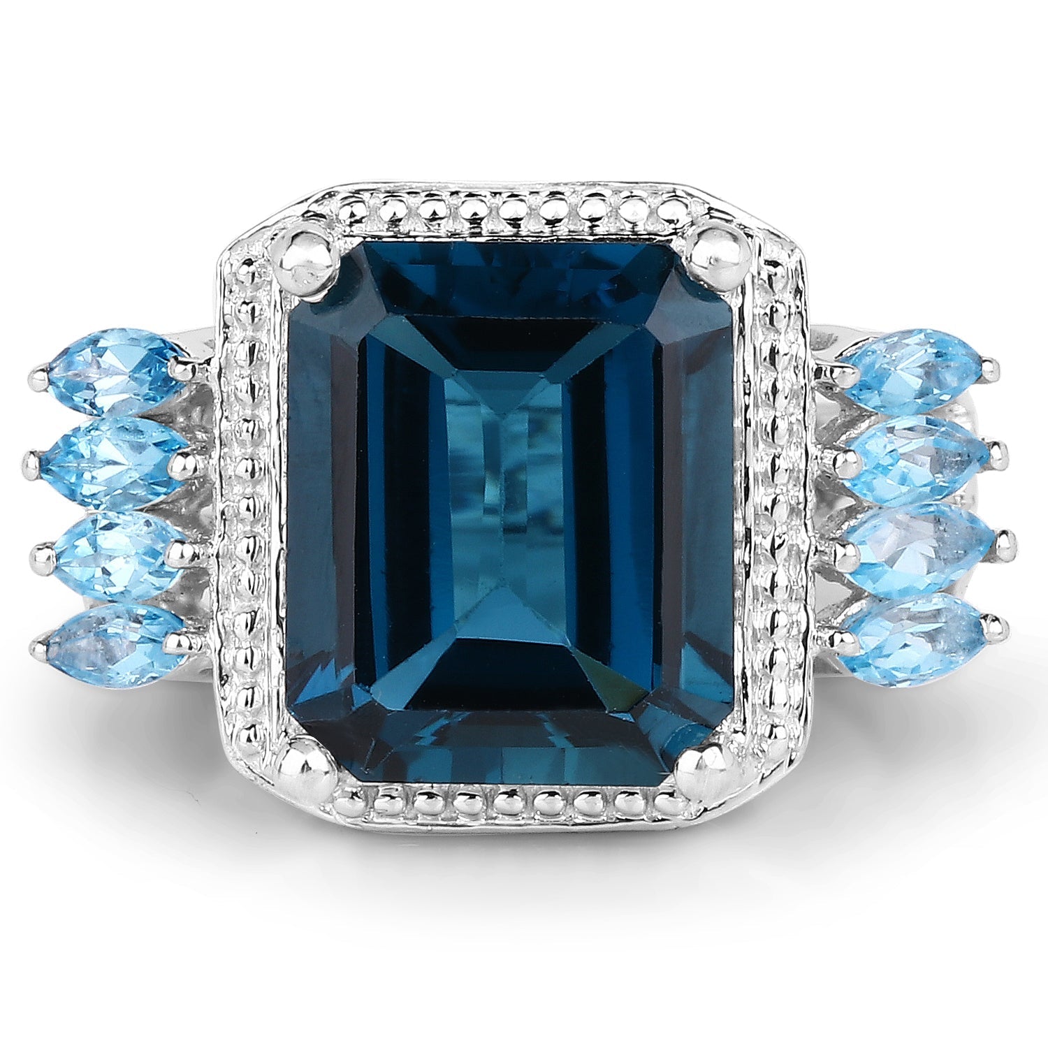 8.17 Carat Genuine London Blue Topaz and Swiss Blue Topaz .925 Sterling Silver Ring Bids.com
