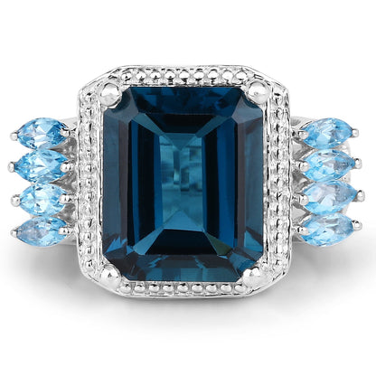 8.17 Carat Genuine London Blue Topaz and Swiss Blue Topaz .925 Sterling Silver Ring Bids.com