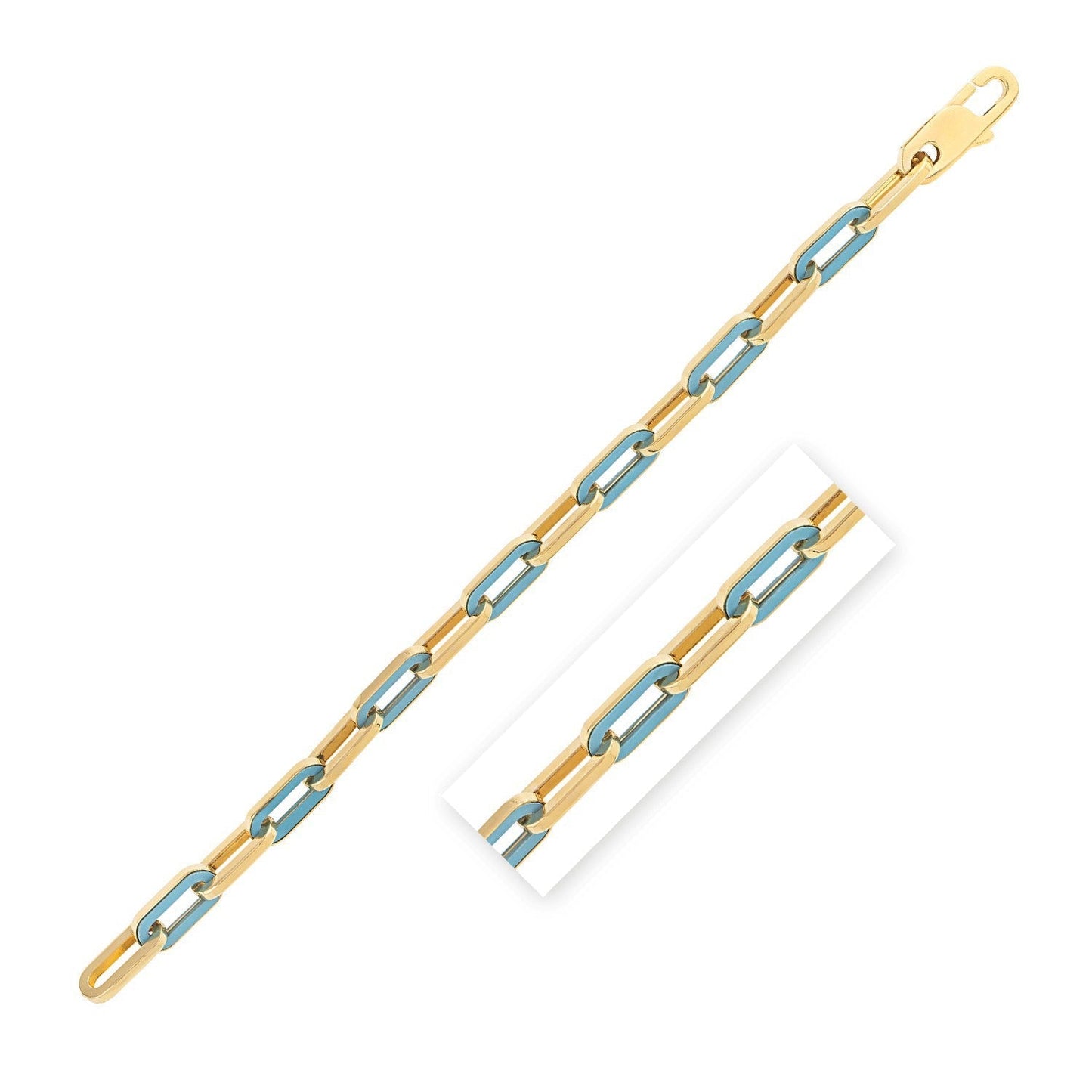 14k Yellow Gold Turquoise Paperclip Gem Link Bracelet (7.00 mm) Bids.com