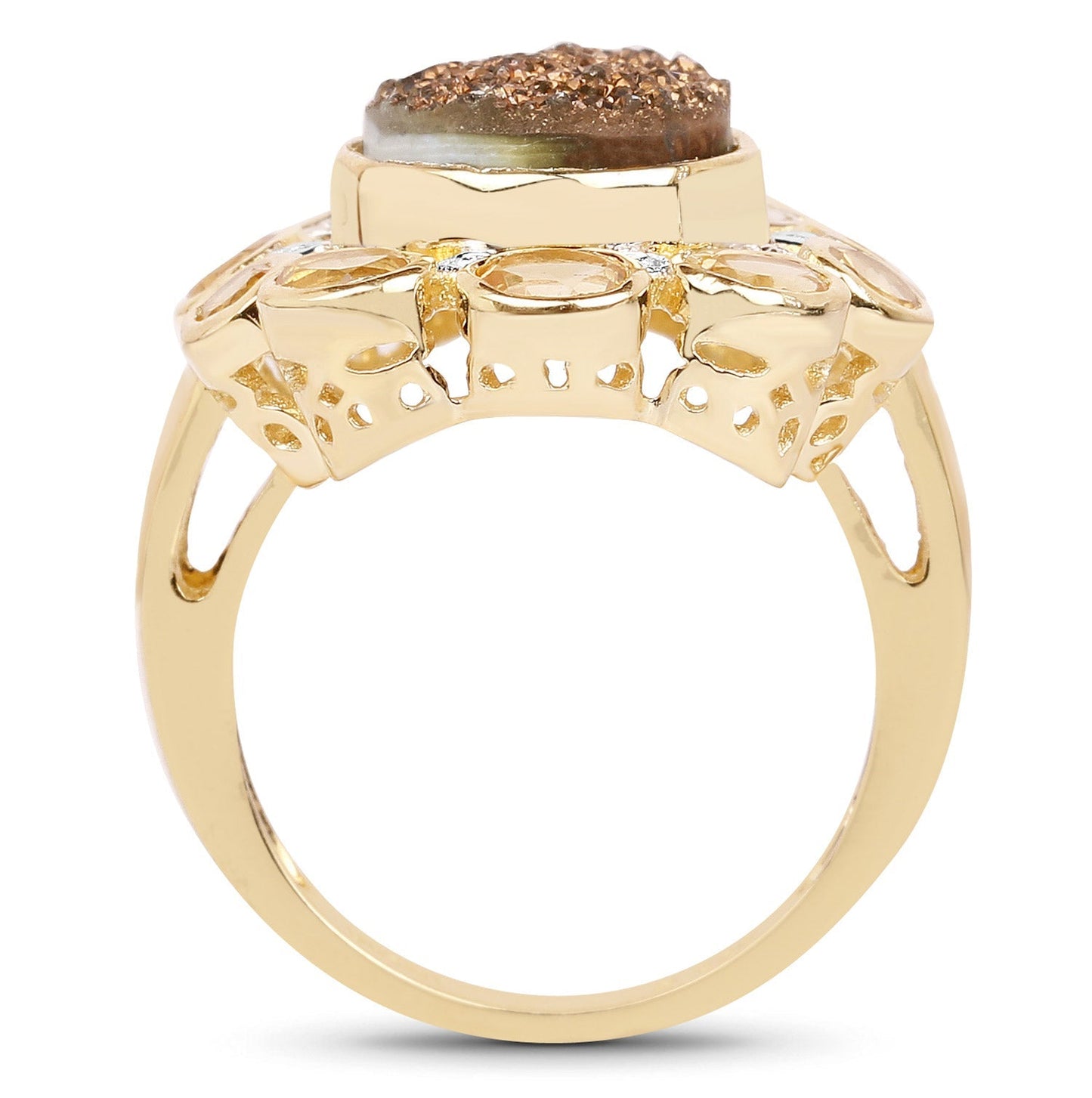 5.14 Carat Genuine Bronze Drusy and Citrine .925 Sterling Silver Ring Bids.com