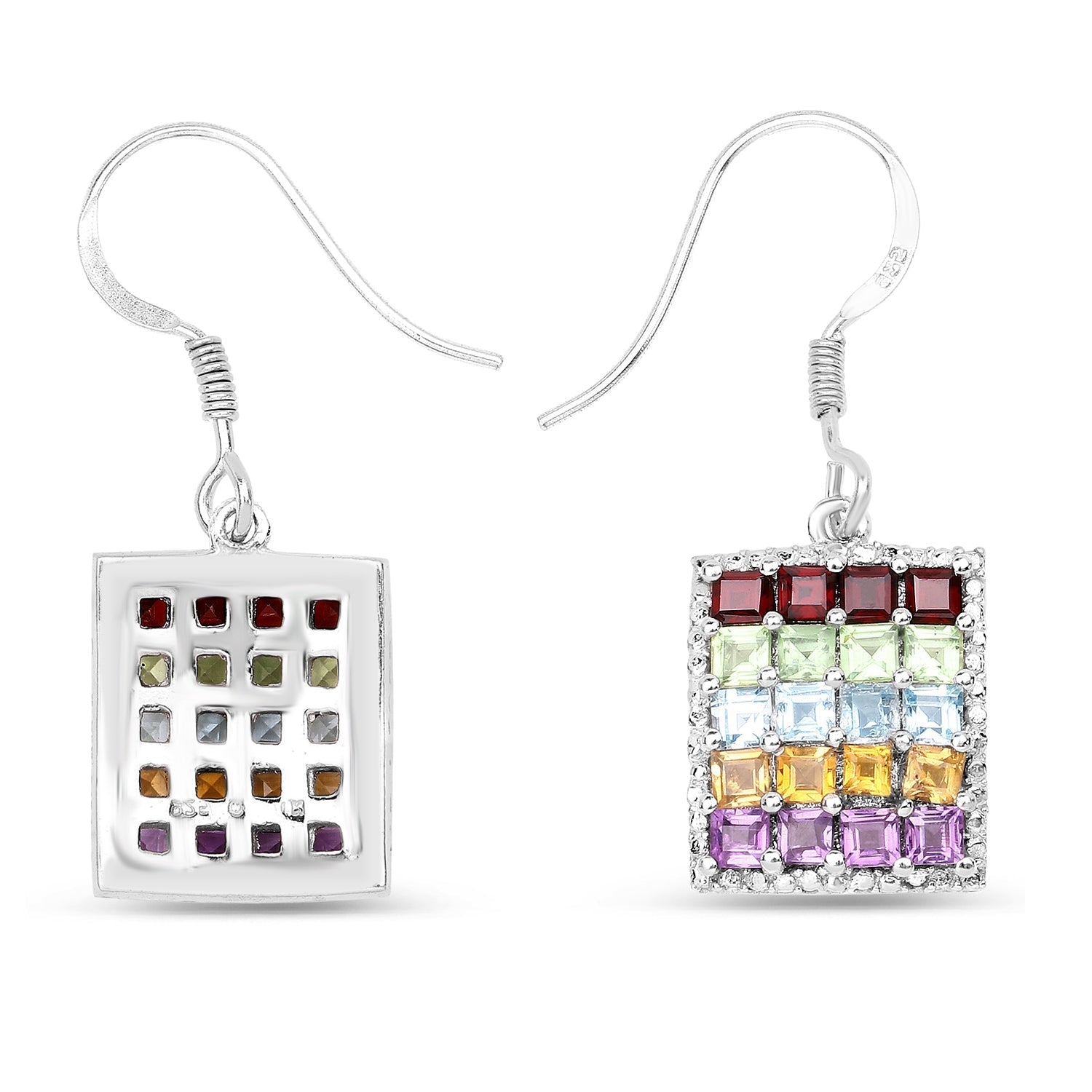 4.32 Carat Genuine Multi Stones .925 Sterling Silver Earrings Bids.com