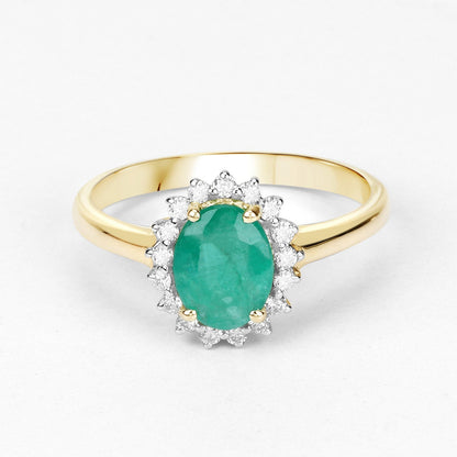 1.39 Carat Genuine Zambian Emerald and White Diamond 10K Yellow Gold Ring Bids.com