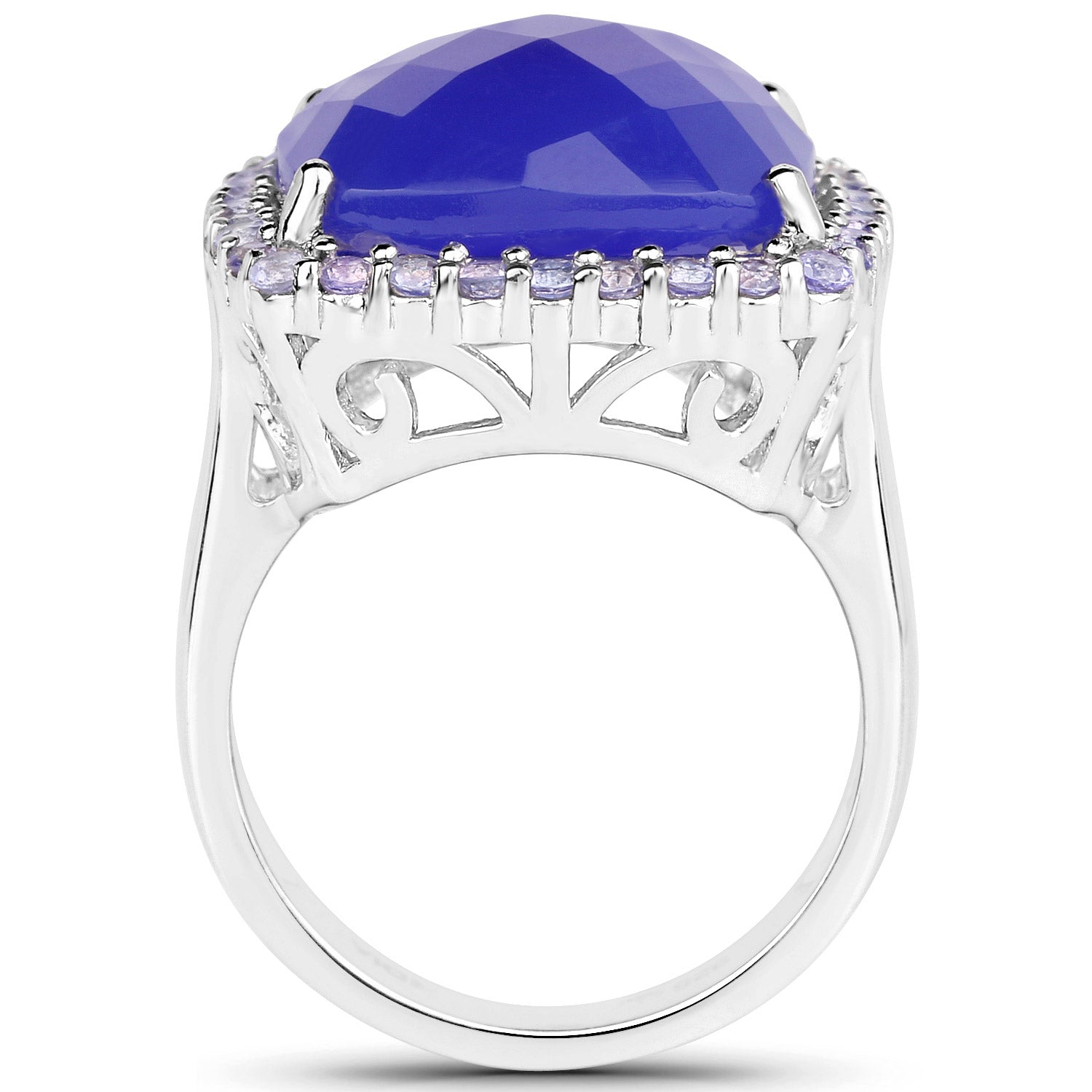 11.56 Carat Genuine Blue Chelcedonia and Tanzanite .925 Sterling Silver Ring Bids.com