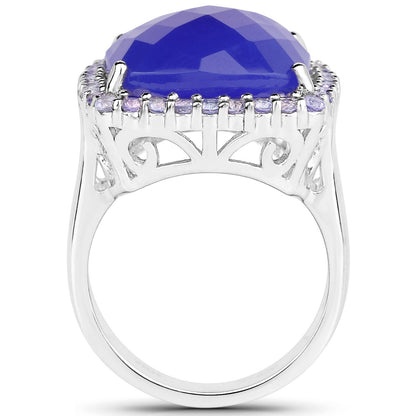 11.56 Carat Genuine Blue Chelcedonia and Tanzanite .925 Sterling Silver Ring Bids.com