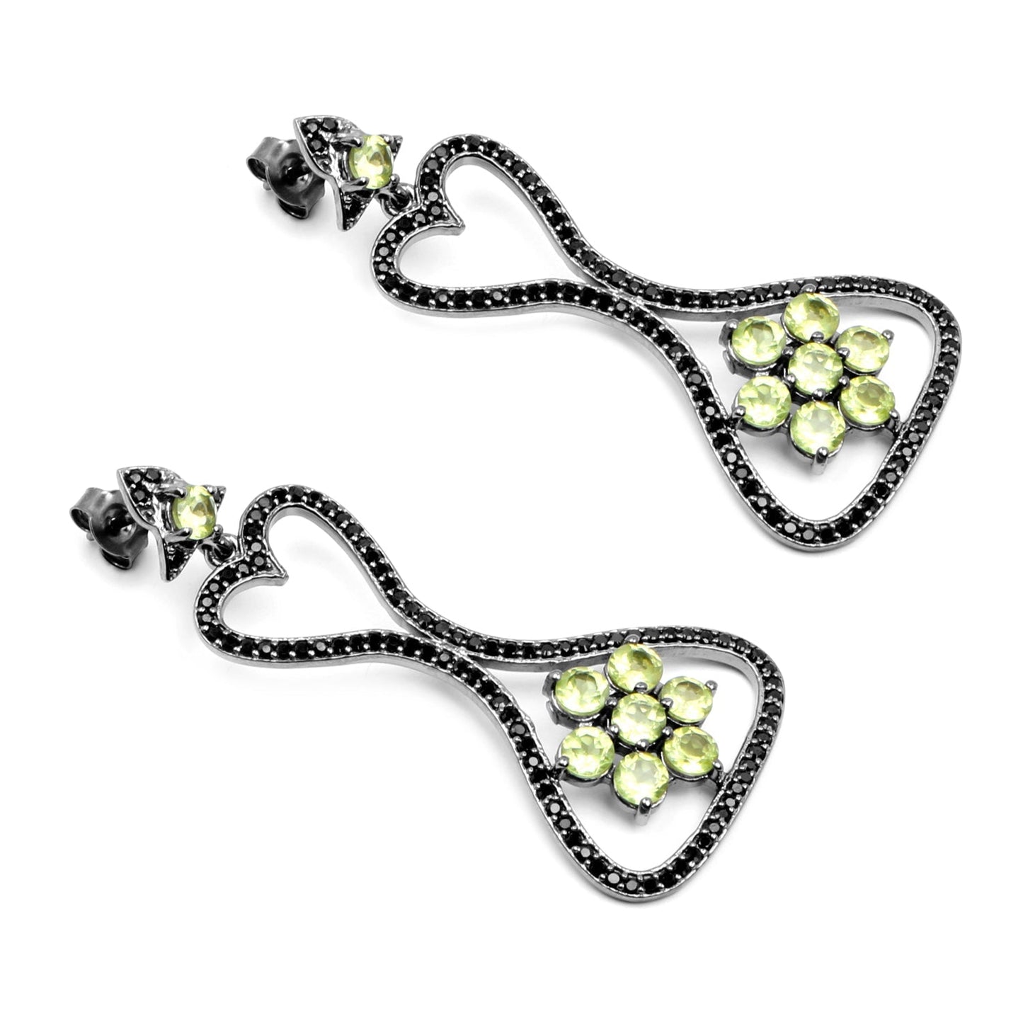 6.93 Carat Genuine Peridot and Black Spinel .925 Sterling Silver Earrings Bids.com