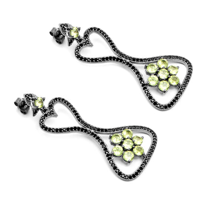 6.93 Carat Genuine Peridot and Black Spinel .925 Sterling Silver Earrings Bids.com
