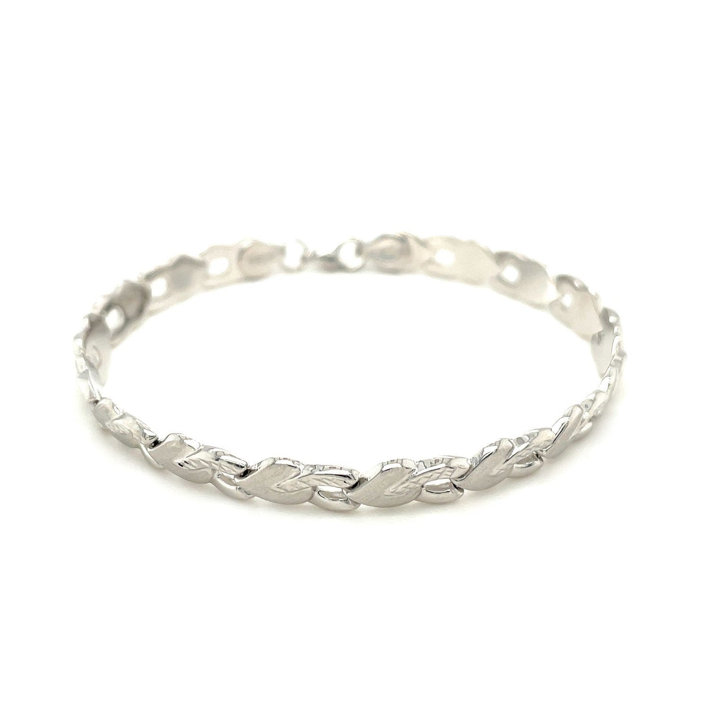 14k White Gold Heart Shape Textured Bracelet Bids.com