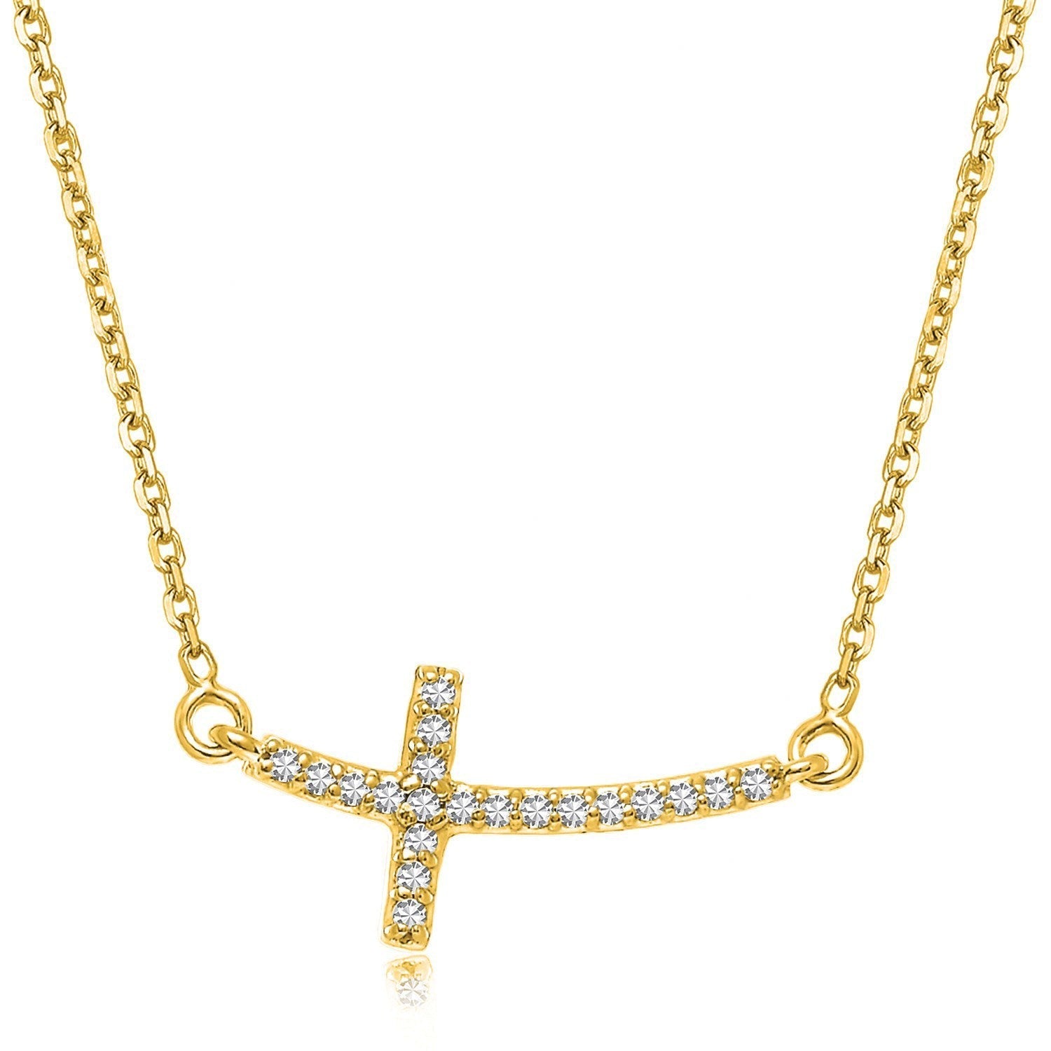 14k Yellow Gold Diamond Accented Curved Cross Necklace (.11cttw) Bids.com