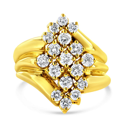 10K Yellow Gold 1 1/2 Cttw Diamond Cluster Tapered Shank Cocktail Ring Cocktail Ring (I-J Color, I1-I2 Clarity) - Ring Size 7 Bids.com
