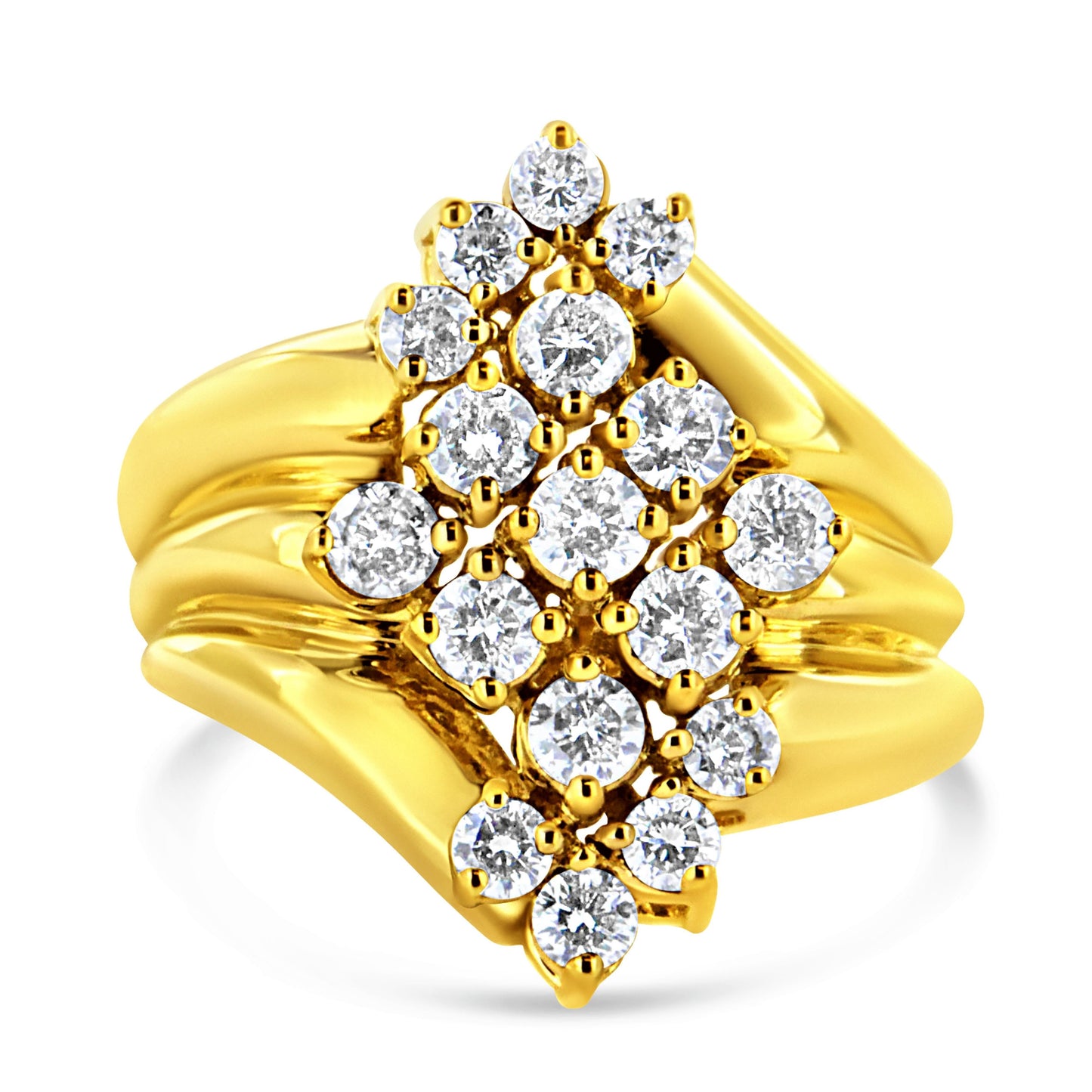 10K Yellow Gold 1 1/2 Cttw Diamond Cluster Tapered Shank Cocktail Ring Cocktail Ring (I-J Color, I1-I2 Clarity) - Ring Size 7 Bids.com