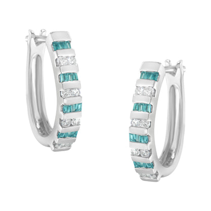 10k White Gold Round and Blue Baguette 1/2 cttw Diamond Hoop Earrings (I-J Color, I2-I3 Clarity) Bids.com