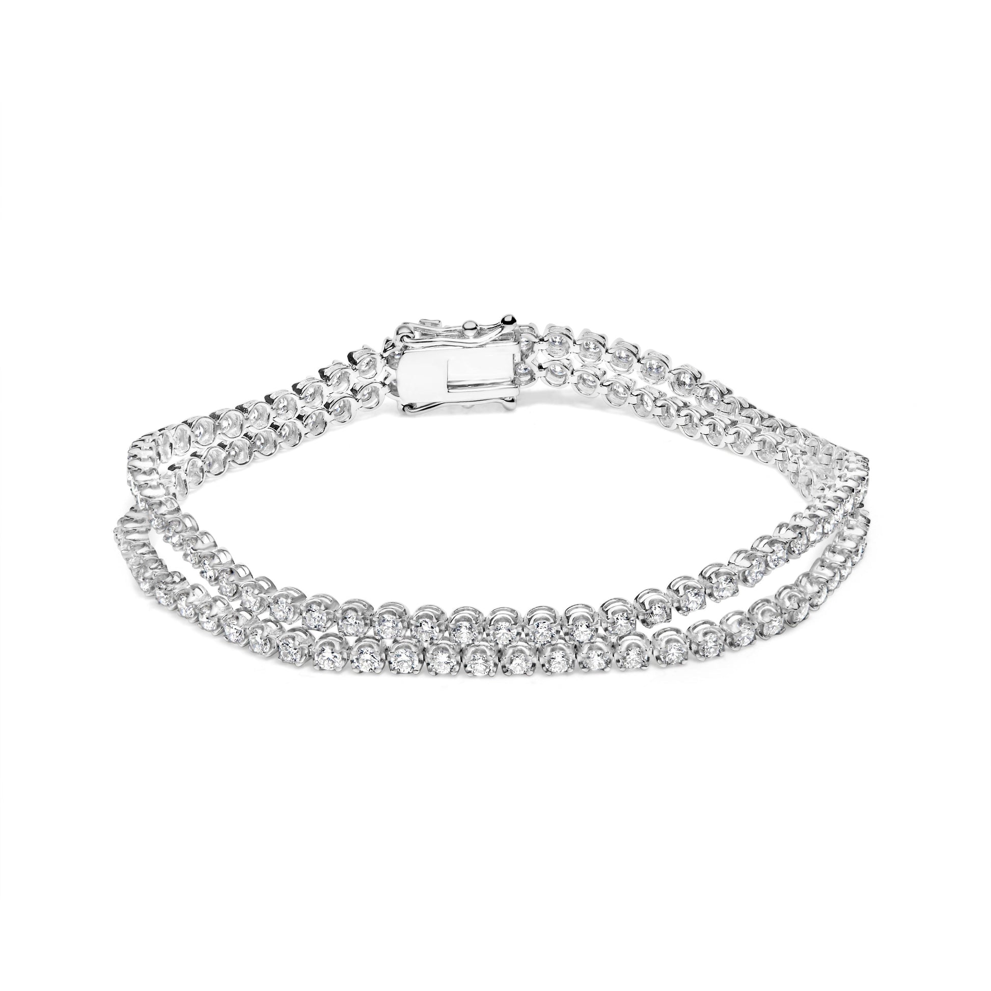 18K White Gold 5 3/5 Cttw Natural Diamond Double Row Link Tennis Bracelet (G-H Color, VS1-VS2 Clarity) - 7" Inches Bids.com