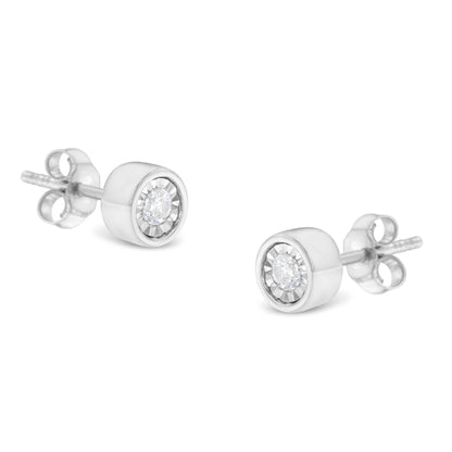 .925 Sterling Silver 1/5 Cttw Round Brilliant-Cut Near Colorless Diamond Miracle-Set Bezel Barrel Style Stud Earrings (I-J Color, I2-I3 Clarity) Bids.com
