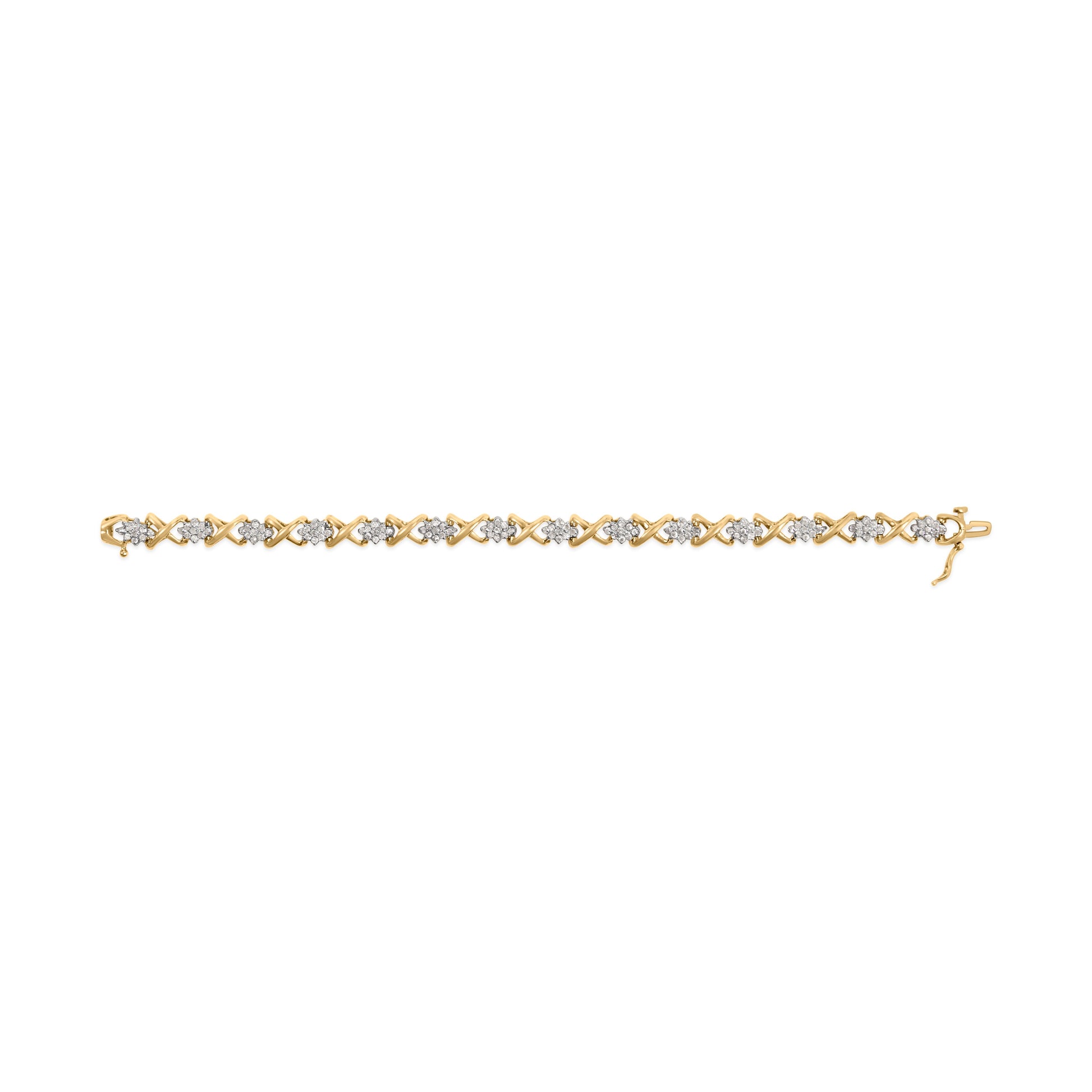 10k Yellow Gold 2.00 Cttw Diamond Cluster and Alternating "X" Link Bracelet (I-J Color, I3 Clarity) - 7" Bids.com
