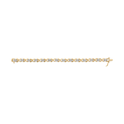 10k Yellow Gold 2.00 Cttw Diamond Cluster and Alternating "X" Link Bracelet (I-J Color, I3 Clarity) - 7" Bids.com