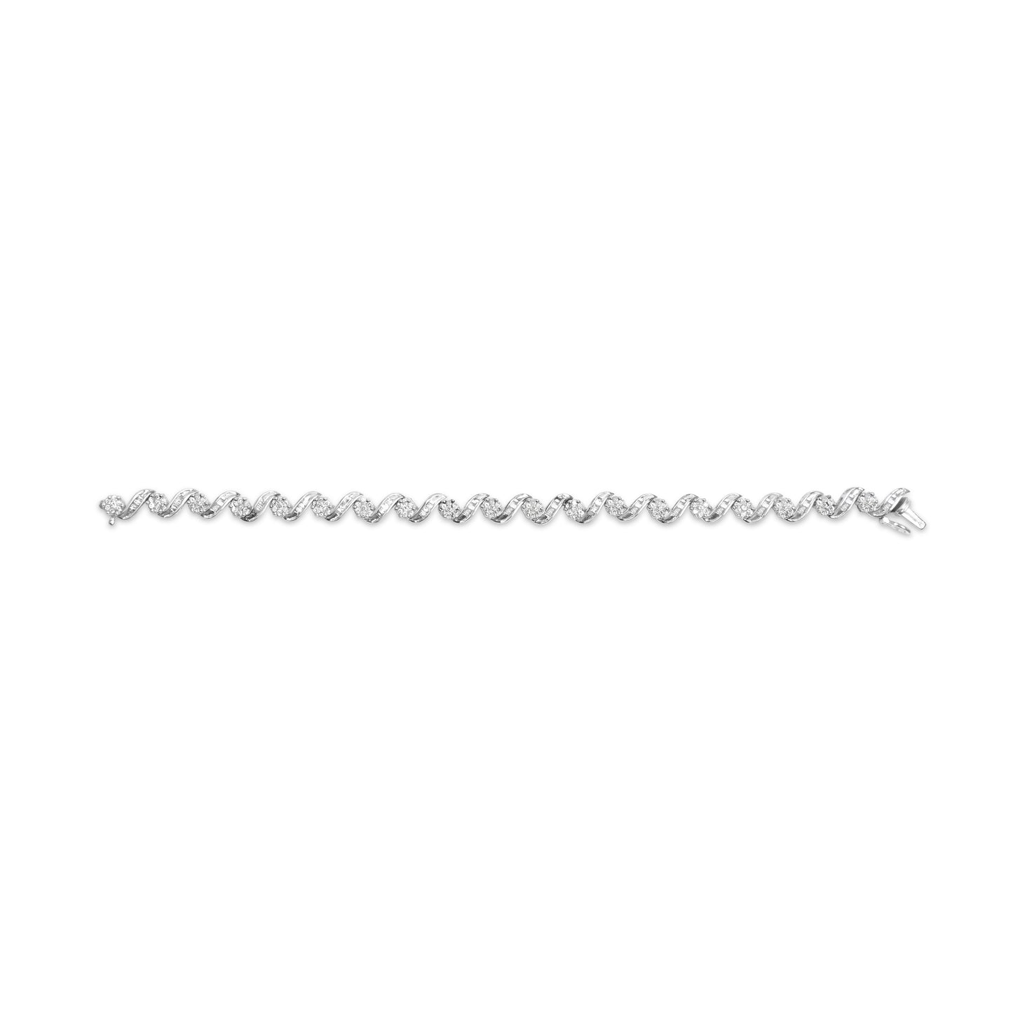 14K White Gold 2.00 Cttw Diamond Cluster and Spiral Link Bracelet (I-J Color, I1-I2 Clarity) - 7" Bids.com