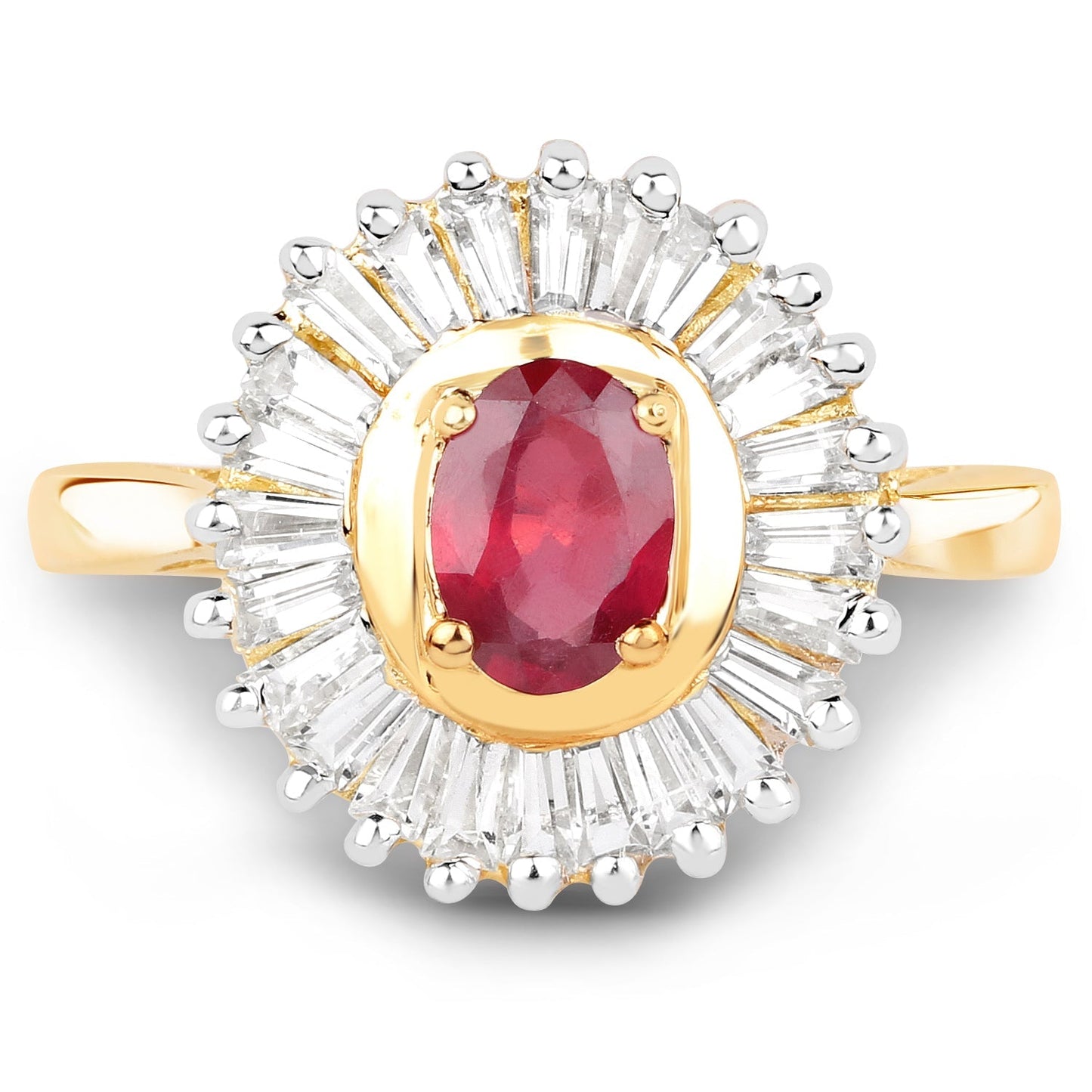 14K Yellow Gold Plated 2.44 Carat Glass Filled Ruby and White Topaz .925 Sterling Silver Ring Bids.com