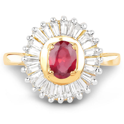 14K Yellow Gold Plated 2.44 Carat Glass Filled Ruby and White Topaz .925 Sterling Silver Ring Bids.com