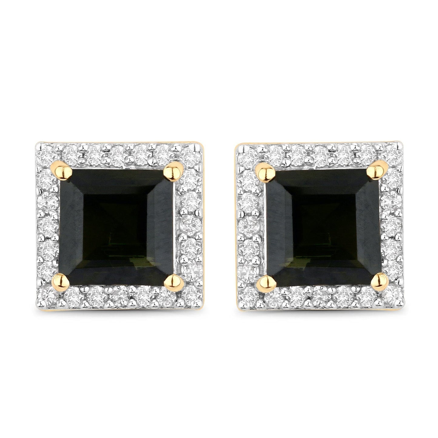 1.55 Carat Genuine Green Tourmaline and White Diamond 14K Yellow Gold Earrings Bids.com