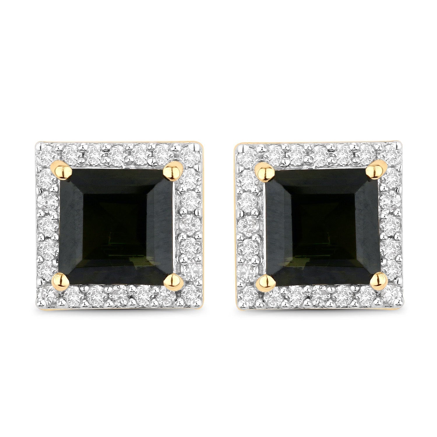 1.55 Carat Genuine Green Tourmaline and White Diamond 14K Yellow Gold Earrings Bids.com