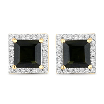 1.55 Carat Genuine Green Tourmaline and White Diamond 14K Yellow Gold Earrings Bids.com